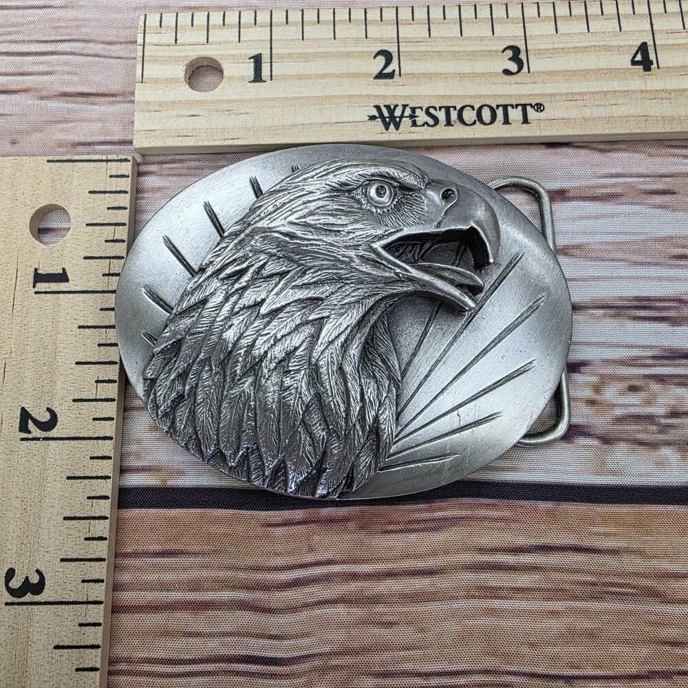 Vintage 1987 Siskiyou Buckle Co Bald Eagle Belt Buckle USA American Bird Steel - Picture 10 of 11